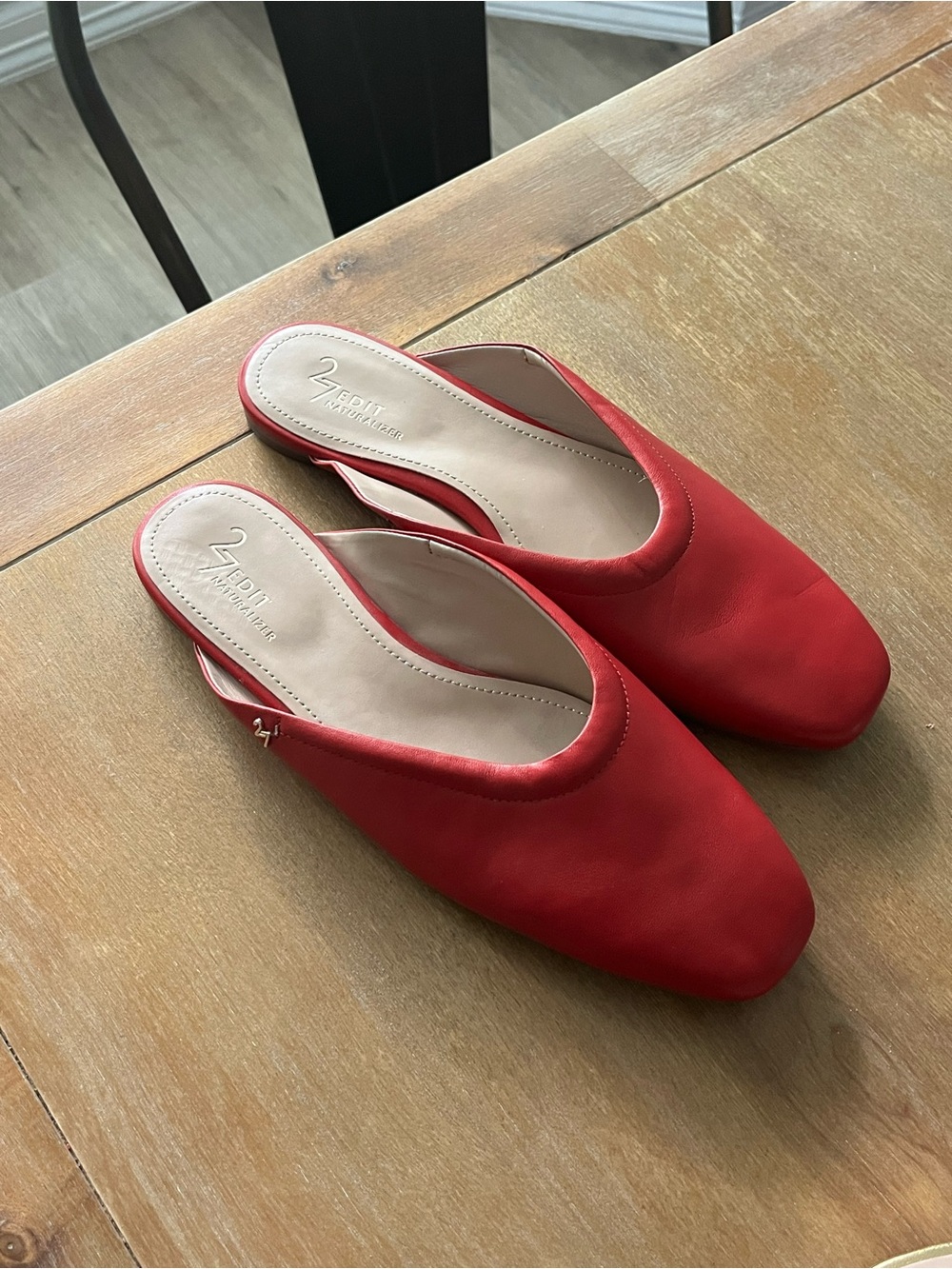 27 EDIT Red Backless Square-Toe Mules